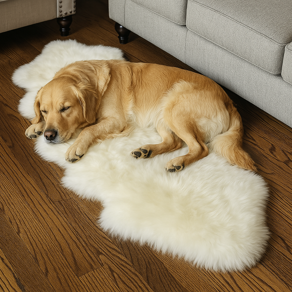 white round sheepskin rug