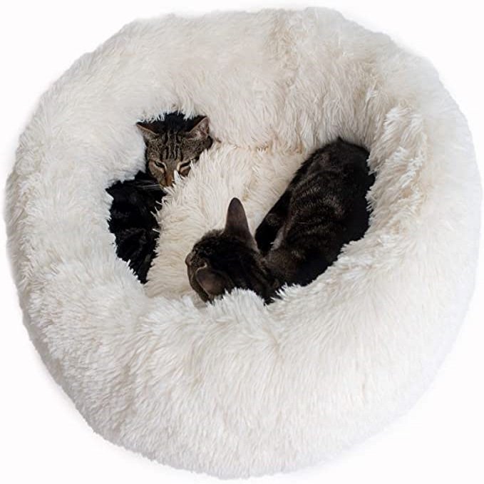 white fur cat bed