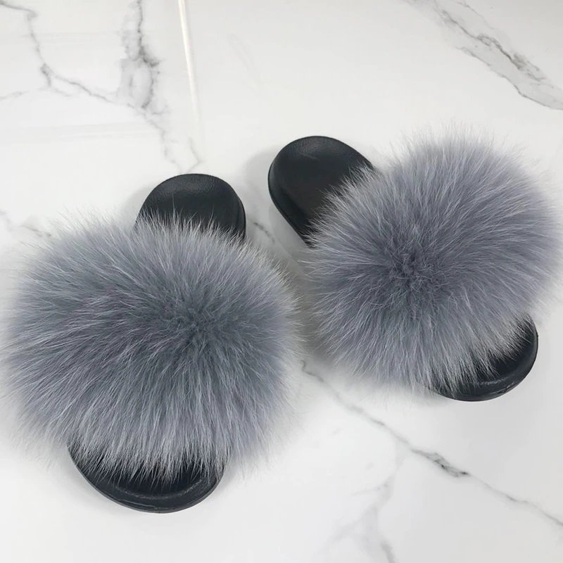 gray fur sliders