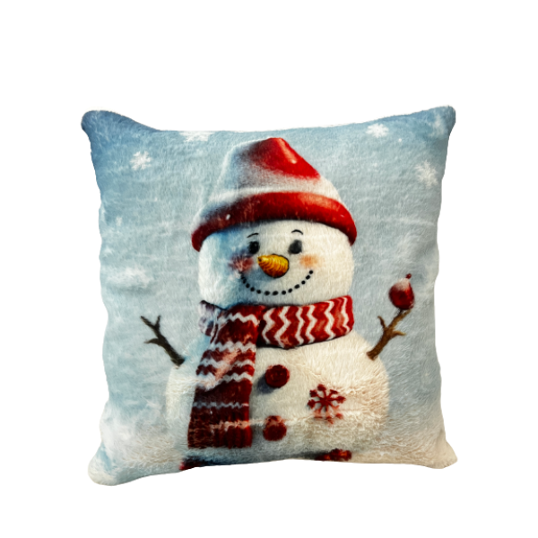 snowman printed fur cushion cover