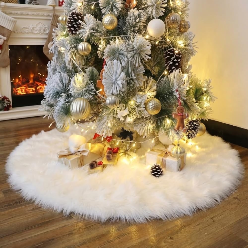 white faux fur christmas tree skirt