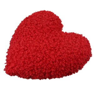 curly red heart fur cushion