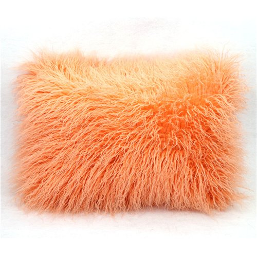 peach fake mongolian fur pillow