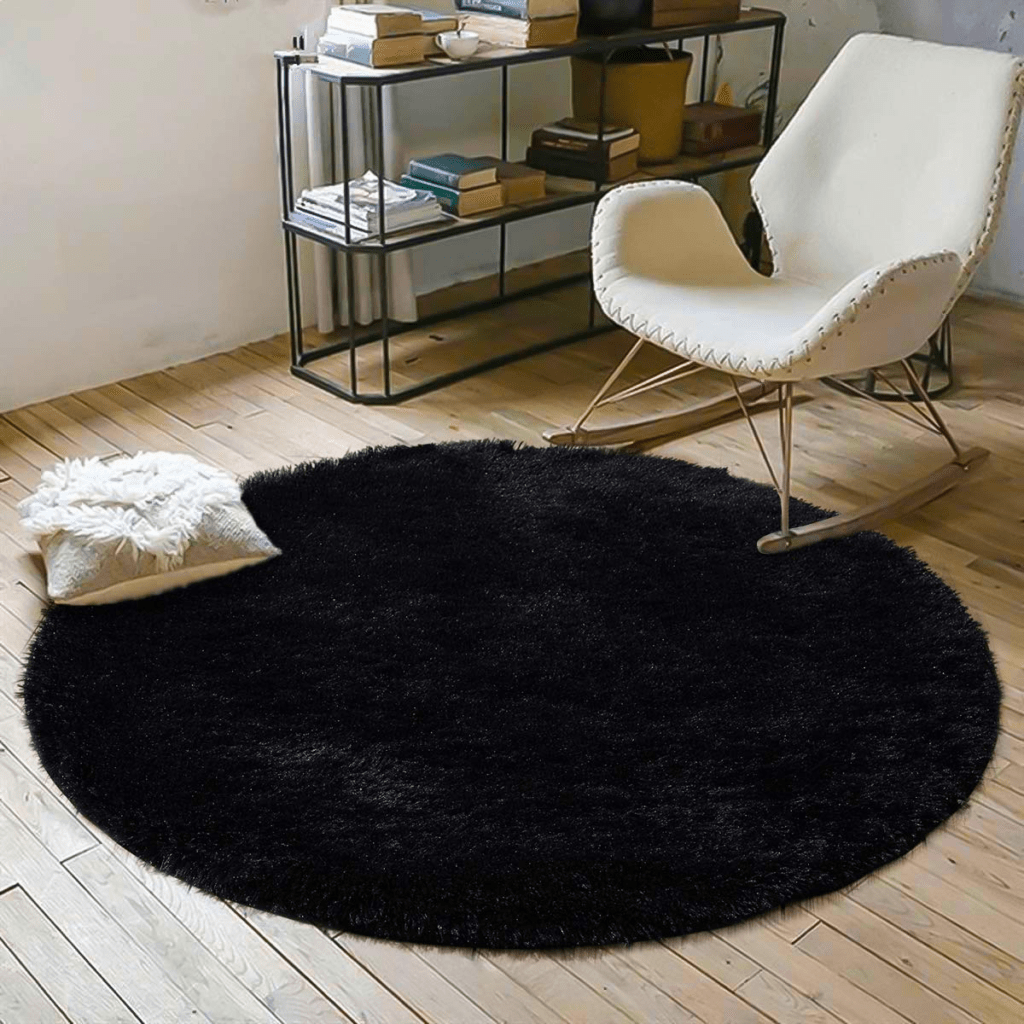 Black Round Fur Rug - Cornovo Home