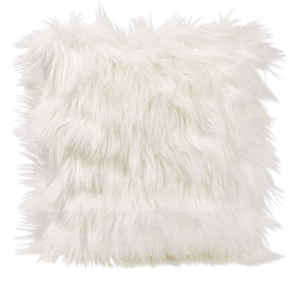 white faux fur cushion throw