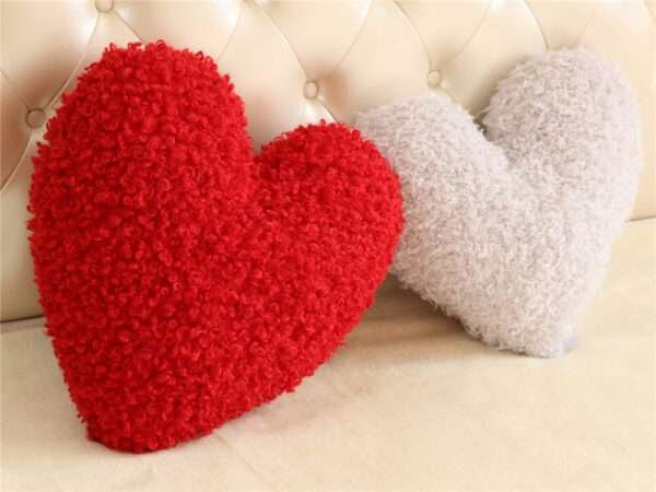 curly fur heart pillow