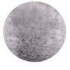 gray round sheepskin rug