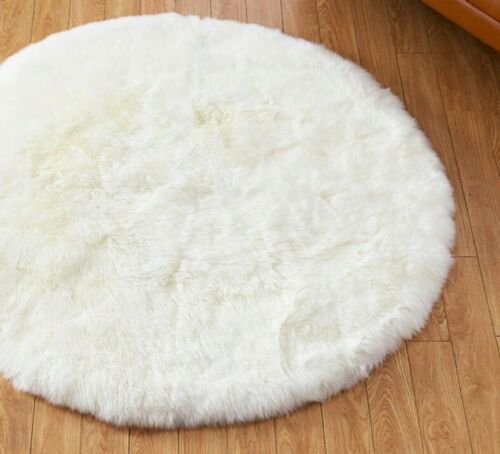 white round sheepskin rug
