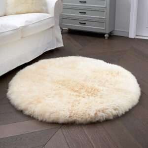 white round sheepskin rug