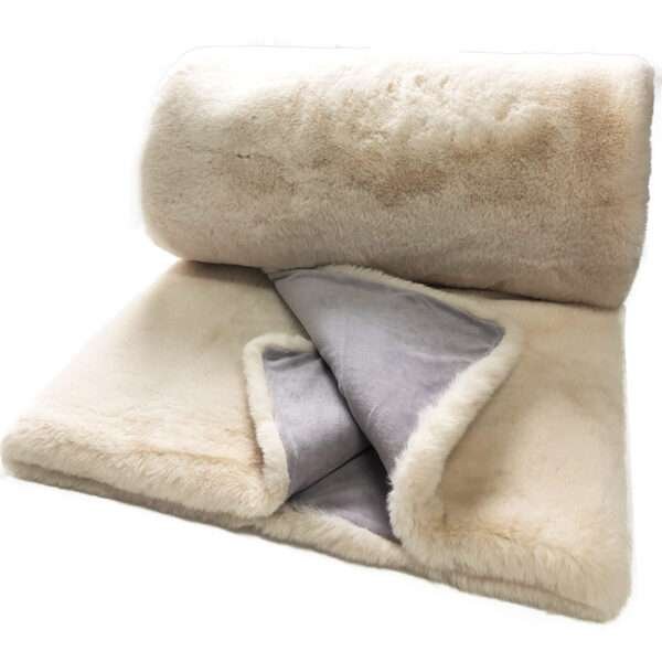 beige faux rabbit fur throw blanket