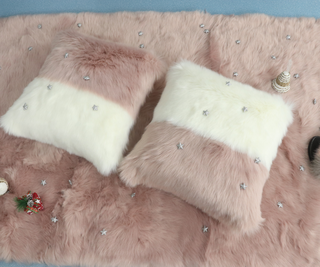 White & Brown Faux Fur Cushion Cover - detail view 2