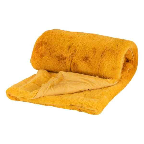 mustard yellow faux rabbit fur throw blanket
