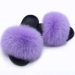 light purple faux fur slides