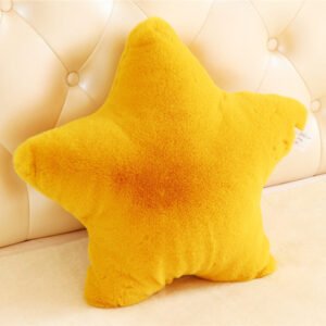mustard yellow star shaped fur cushion pillow