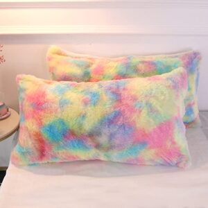 rainbow fur pillow