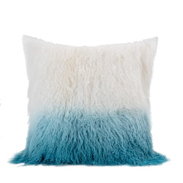 white and blue mongolian fur cushion