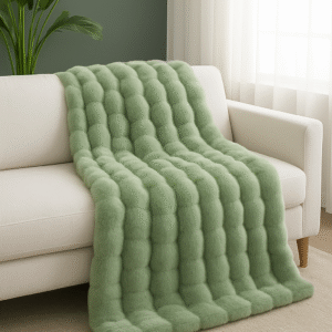 sage green bubble faux fur throw