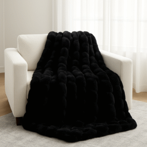 Black Bubble Faux Fur Throw Blanket