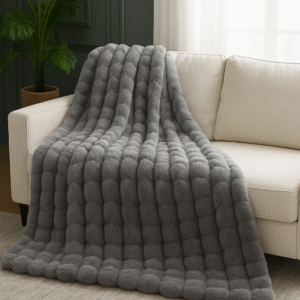 marble gray bubble faux fur throw