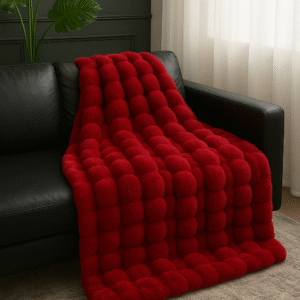 red bubble faux fur throw
