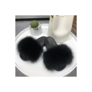 faux fur slides slippers black slide1 1200