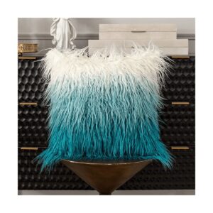 gradient teal mongolian fur pillow cow skin pillow 9 1200