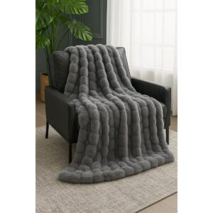 gray bubble faux fur throw gray 1 1200
