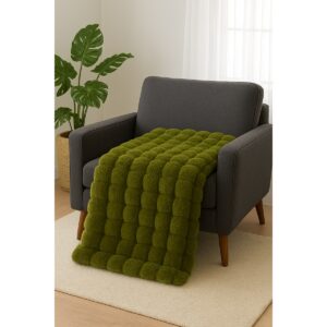 olive green bubble faux fur throw olive green 1 1200