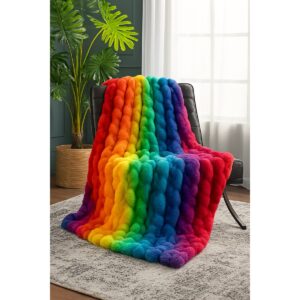 rainbow bubble faux fur throw rainbow 2 1200