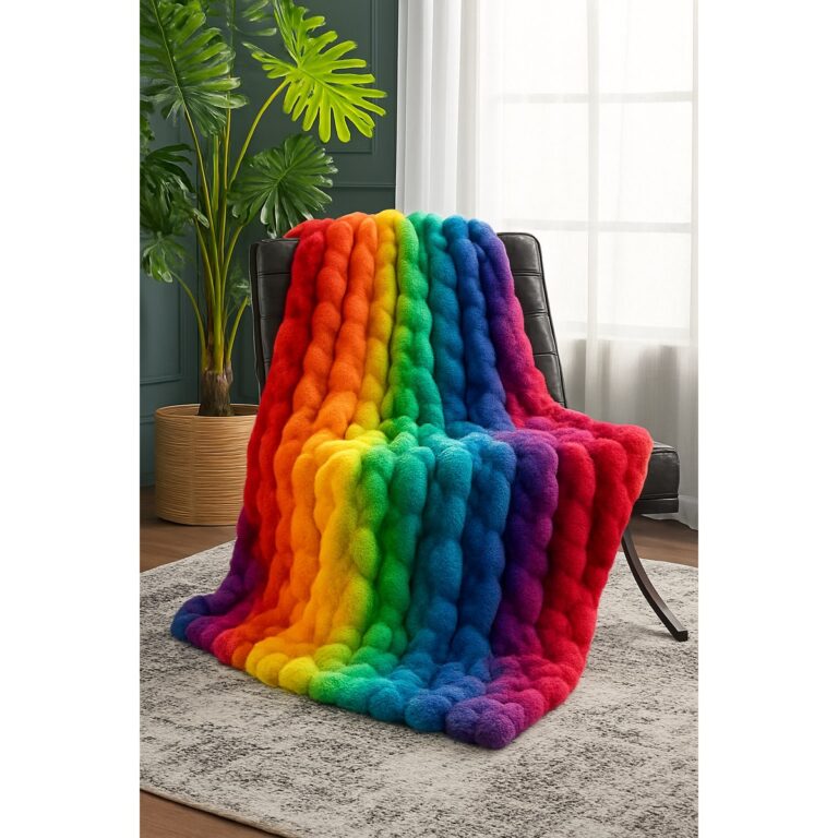 Rainbow Bubble Faux Fur Throw by Cornovo Home