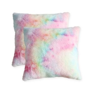 rainbow faux fur cushion cover fur pillow 32 1200
