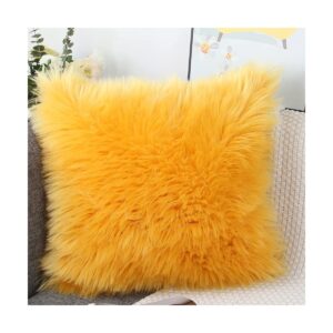 yellow faux fur cushion cover fur cushion 3 4 1200
