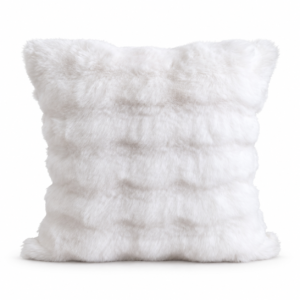 White square faux fur cushion with a raised bubble texture on white