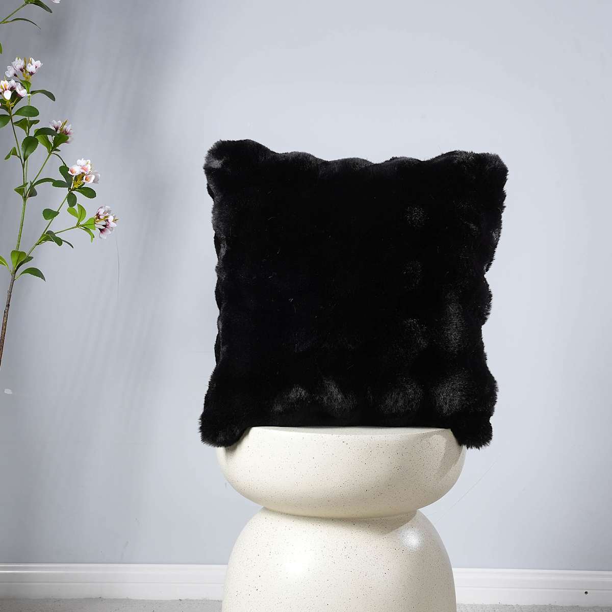 Black Onyx Bubble Faux Fur Throw Pillow, 18 inch — gallery view 2