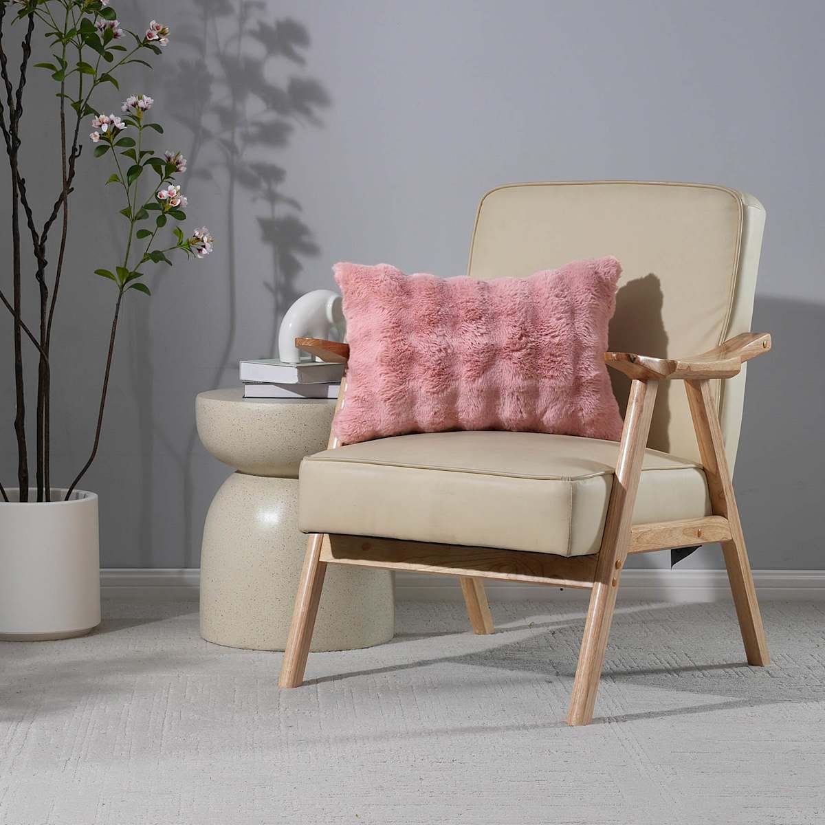 Mellow Rose Bubble Faux Fur Throw Pillow, 14x20 — gallery view 2