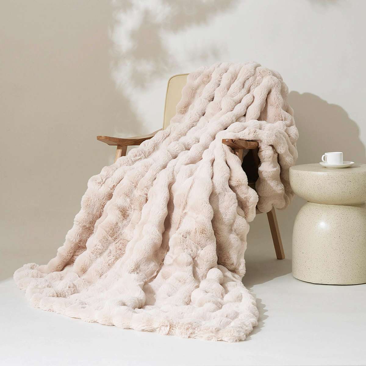 Neutral Bubble Faux Fur Throw Blanket, 60x80 — gallery view 2