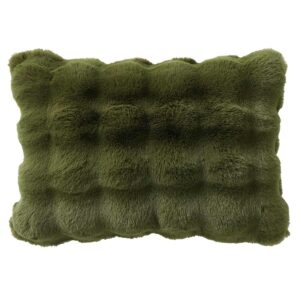 Olive Green Bubble Faux Fur Throw Pillow, 14x20 — product view