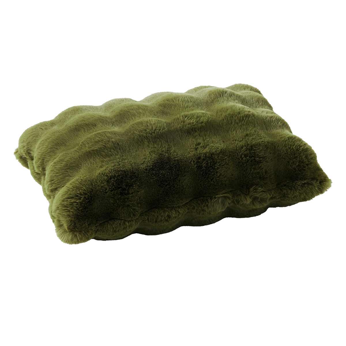 Olive Green Bubble Faux Fur Throw Pillow, 14x20 — gallery view 2