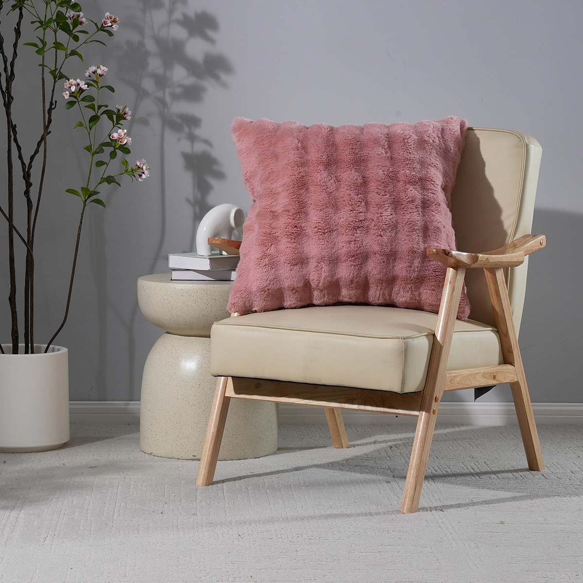 Pink Bubble Faux Fur Throw Pillow, 24 inch — gallery view 2