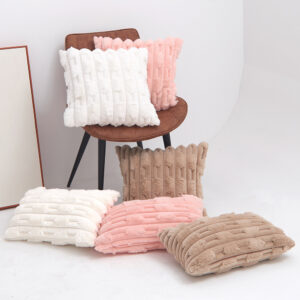 White, light coffee and cinnamon pink faux fur cushion covers in square and rectangular shapes